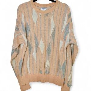 Vintage Knitted Women's Sweater in Coral/Peach and Gray